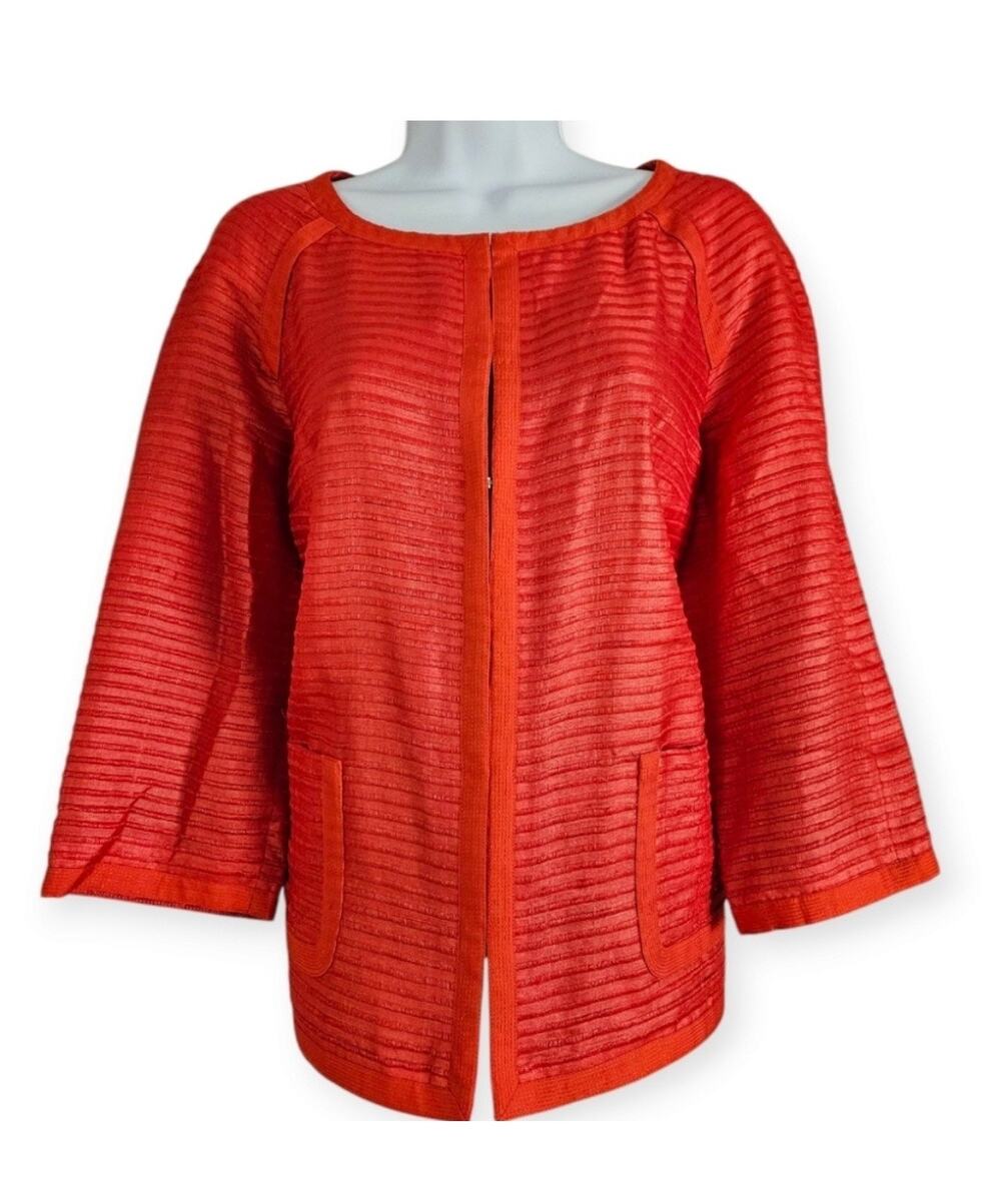 $395 Anne Klein 100% Silk Bolero Jacket Size 6P Petite Red Christmas Valentines